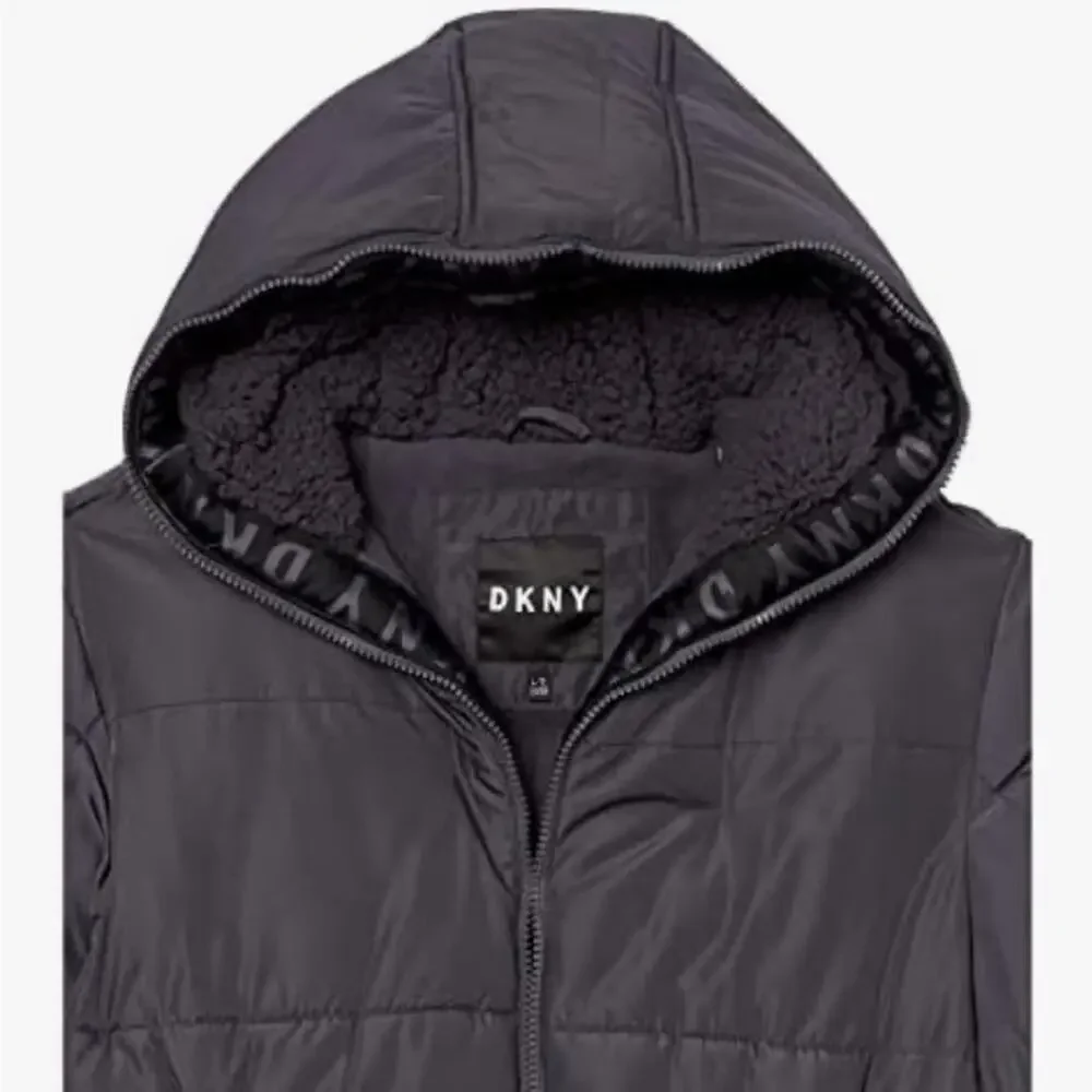 NWT DKNY Boys' Sherpa Hood Insulated Jacket Charcoal Black Size 7 - Picture 2 of 9